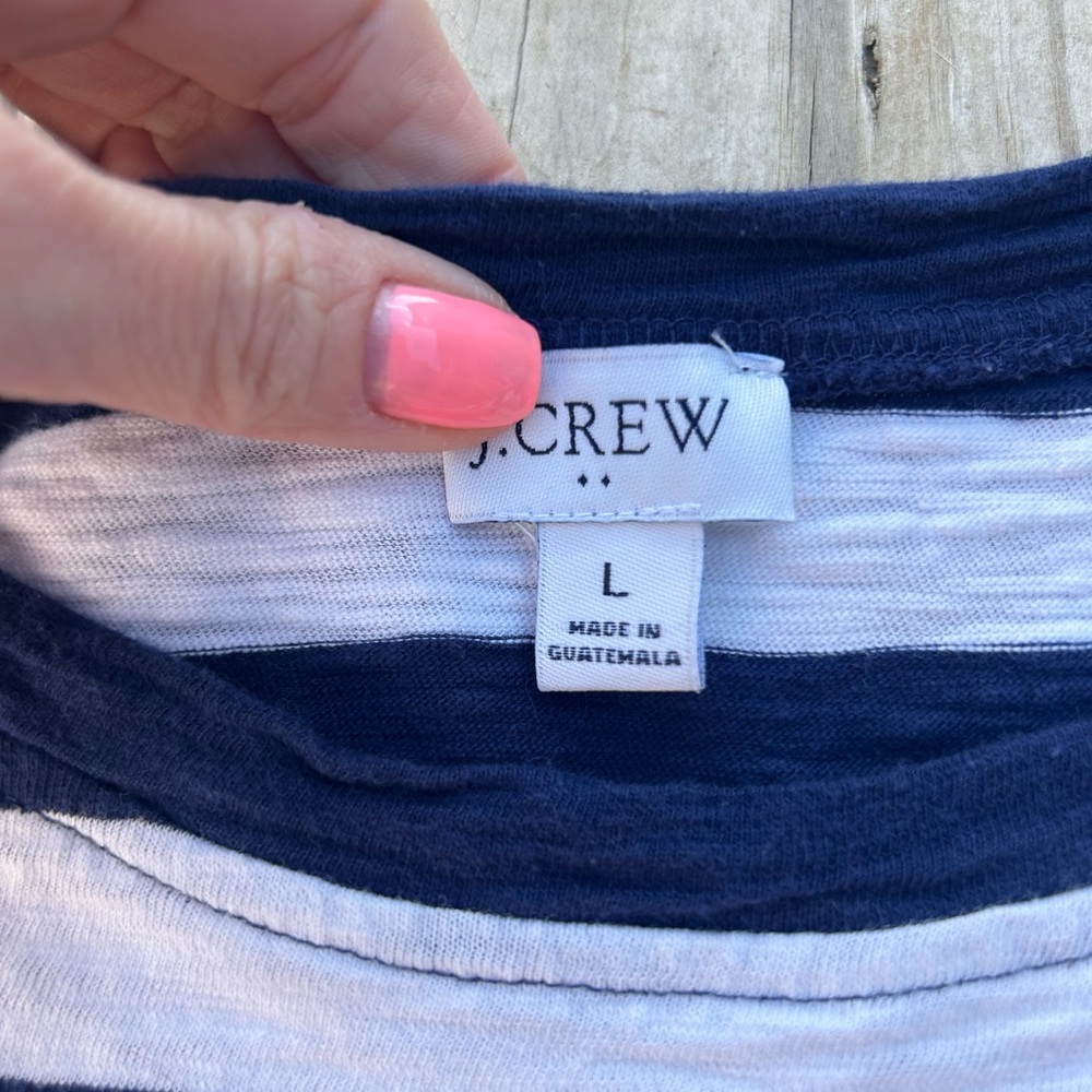 J Crew Navy White Striped‎ Tie Waist T-Shirt Dress in 100% Cotton | Sz L Classic - Picture 3 of 16